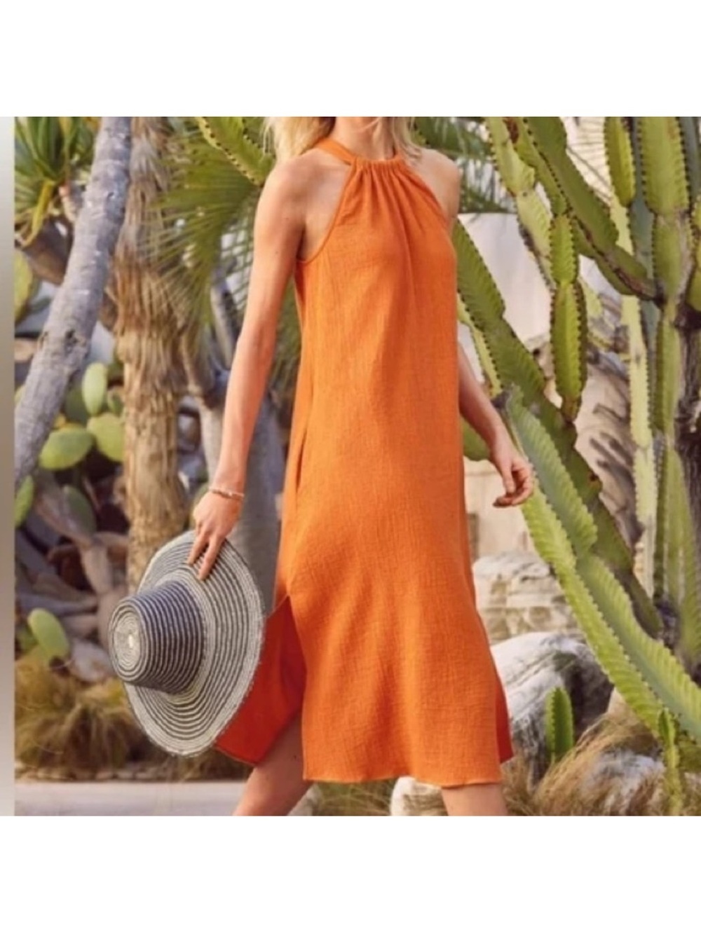 Evereve Asher gauzy Midi Dress in Tangerine Orange XS - Picture 2 of 6
